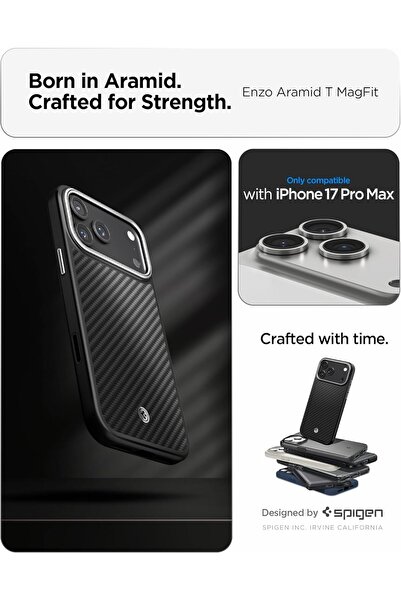 Spigen Enzo Aramid T MagFit for iPhone 17 Pro MAX case MagSafe compatible Aramid Fiber Black Silver