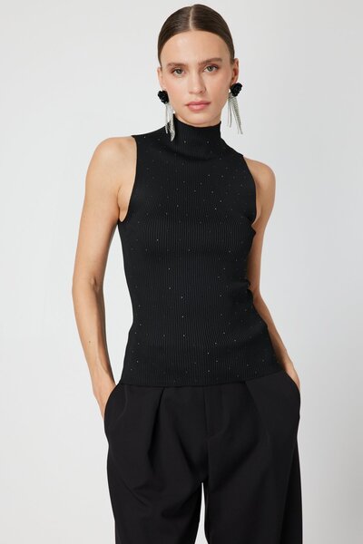 ON TRİKO Taşlı Kolsuz Triko Bluz 66375-26K