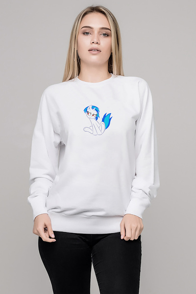 QIVI Scratches Bing Vinyl Scratch Vector by Printed White Women's Knitted Sweatshirt Long Sleeve