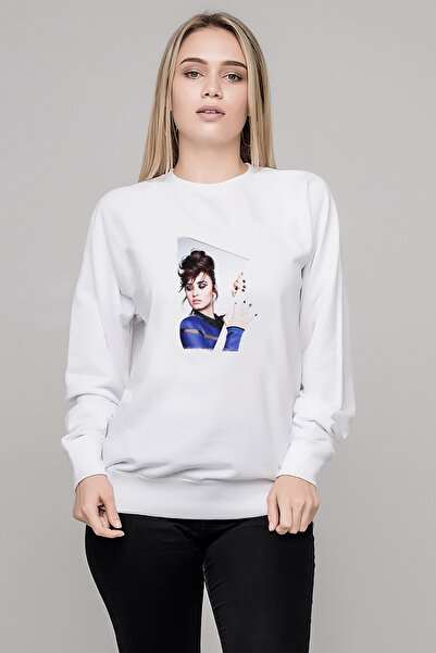 QIVI سترة ديمي لوفاتو مطبوع النسائية البيضاء المحبوكة بأكمام طويلة