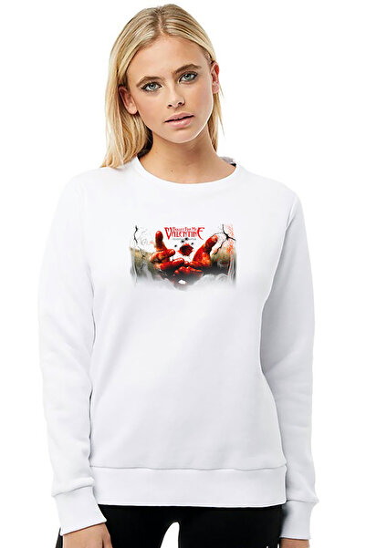 QIVI Bullet for My Valentine Hand Printed White Women's Knitted Sweatshirt Long Sleeve