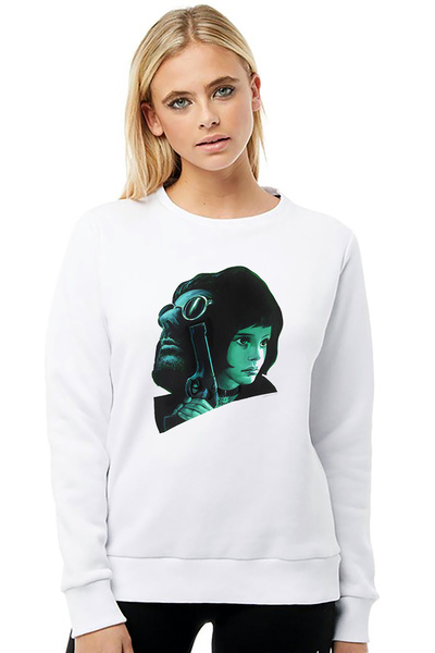 QIVI Leon & Mathilda the Power of Love the Printed White Women's Knitted Swea...