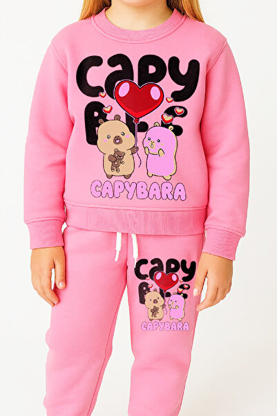 MODANINO Girl's 3 Thread Thread Fleece-Lined Visual B Printed Bottom-Top Set-3 -10 Years Old 12404