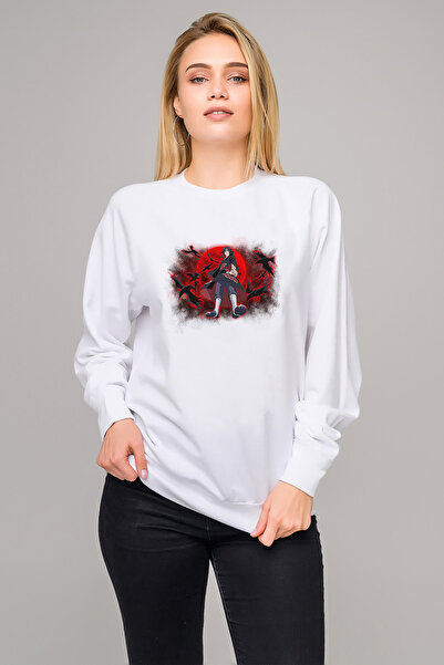 QIVI Uchiha Itachi by Bodskih Fullview Printed White Women's Knitted Sweatshi...