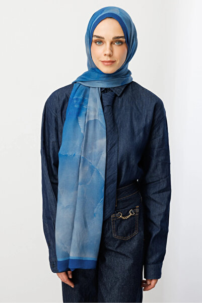 Mooncorn Σάλι Ramie με μοτίβο Moreal σε μπλε ναυτικό