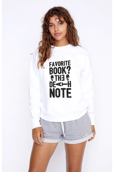 QIVI Favori Book Death Printed White Women's Knitted Sweatshirt Long Sleeve