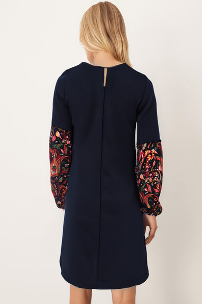 armonika Women's Navy Blue Patterned Balloon Sleeve Dress Arm-26K001051