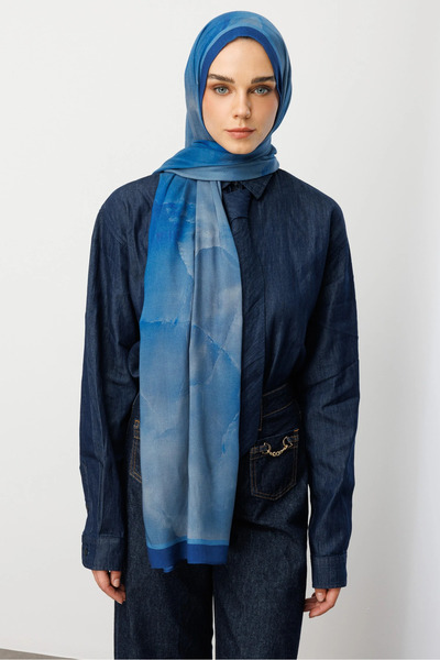 Mooncorn Σάλι Ramie με μοτίβο Moreal σε μπλε ναυτικό