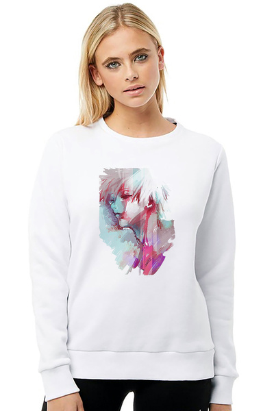 QIVI سويت شيرت أنمي طوكيو غول أنتييكو مطبوع للنساء باللون الأبيض بأكمام طويلة