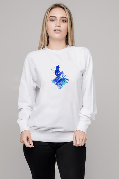 QIVI Little Mermaid Ariel Watercolor Wrapped Canvas Printed White Women's Knitted Sweatshirt Long Sleeve