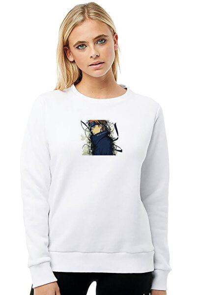 QIVI سترة ناروتو بان مطبوع النسائية المحبوكة باللون الأبيض بأكمام طويلة