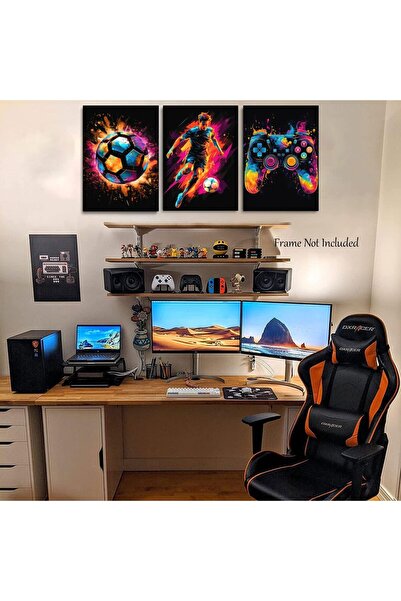 Generic BGFCE Canvas Wall Art - Gaming Controller Spray Ink Prints, Football Room Decor, 12×16 (3pcs)