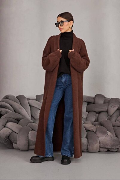 MY DEPO Women's Bearded Knitwear Soft Long Cardigan