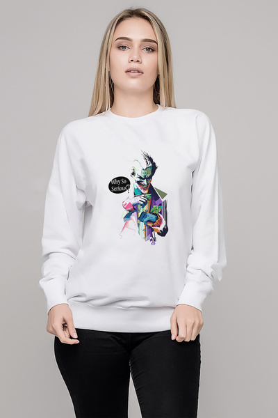 QIVI سترة جوكر واي سو سيريوس مطبوع النسائية البيضاء المحبوكة بأكمام طويلة