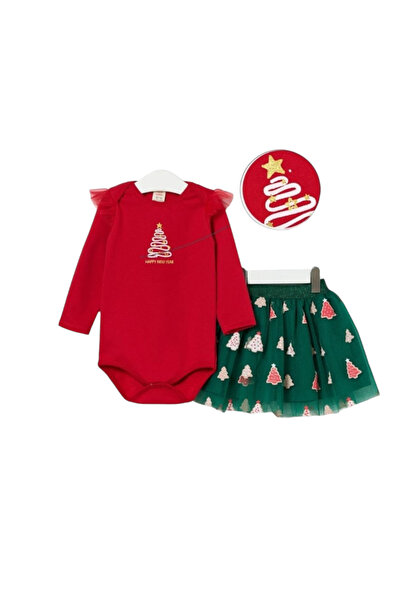 Bupper Baby Girl-Child Fleece-Lined Snap Top Badi Elastic Waist Lined Tulle Skirt New Year Concept Set