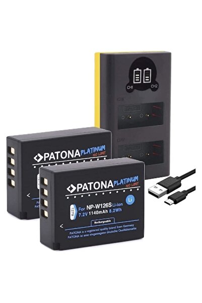 Patona Încărcător USB LCD dual cu 2 baterii NP-W126 pentru Fuji X-T1/X-T3 + m...