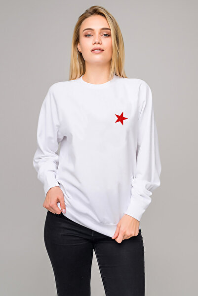 QIVI سترة رياضية محبوكة للسيدات من Red Star مطبوع باللون الأبيض بأكمام طويلة