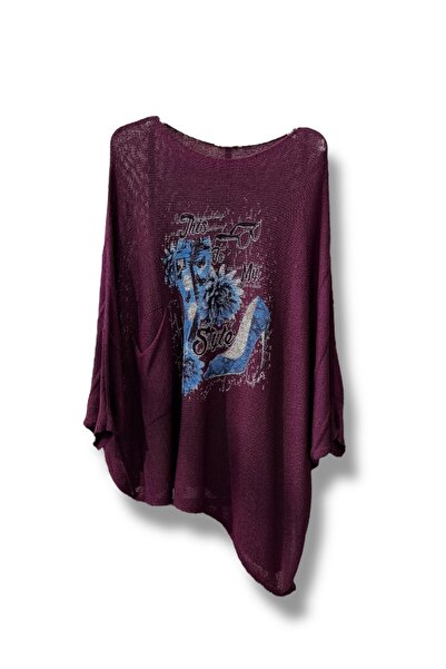 SUMEF Γυναικεία πλεκτή μπλούζα Mercerized – oversized Άνετο Εφαρμογή, με τύπωμα Μπλούζες (Μέγεθος 38-48)