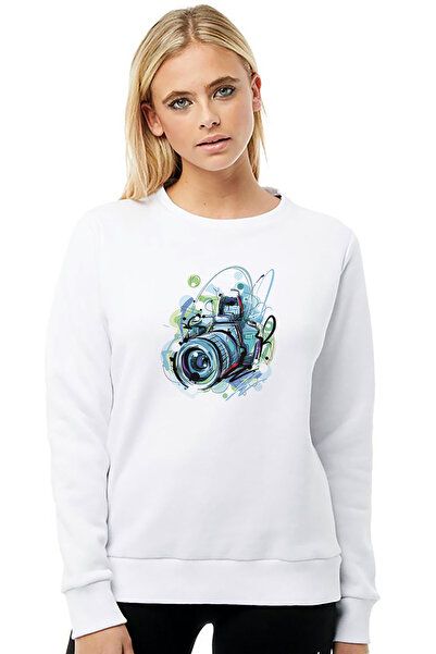 QIVI كاميرا فوتوغرافية، عدسة كاميرا، كاميرا فيديو، مطبوع سترة نسائية بيضاء مح...