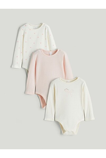 LC Waikiki Lcw Baby Crew Neck Baby Girl Snap Bodysuit 3-Pack