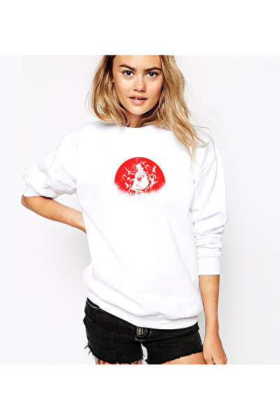 QIVI Uchiha Itachi Printed White Women's Knitted Sweatshirt Long Sleeve