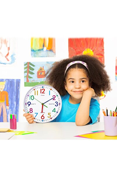Generic Kids Educational 12-inch Silent Analog Wall Clock, Colorful Time-Learning Clock for Children (AIRUIF