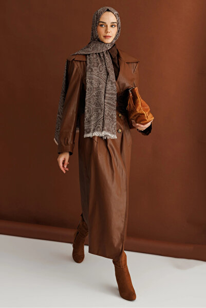 Mooncorn Bitter Brown Rumi Pattern Wool Cashmere Shawl