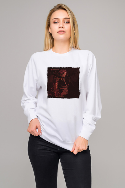 QIVI سويت شيرت أنمي فيري تيل جلاس جيلد إمبلم مطبوع للسيدات باللون الأبيض محبو...