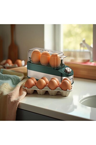 Green Lion Trio Egg Cooker, 3-Egg Rapid Cooker, 8min, 210W, Auto Shut-Off