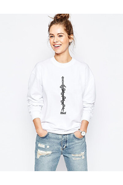 QIVI The Witcher Zireael Printed White Women's Knitted Sweatshirt Long Sleeve