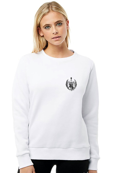 QIVI Guitar Rock Music Vector Guitar Chest Printed White Women's Knitted Sweatshirt Long Sleeve