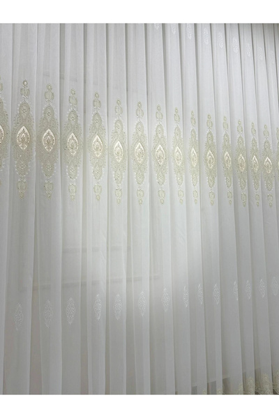 NİVEMESHOME Elisya 3812 Gold Shiny 1/2.5 Pleated Bamboo Tulle Curtain