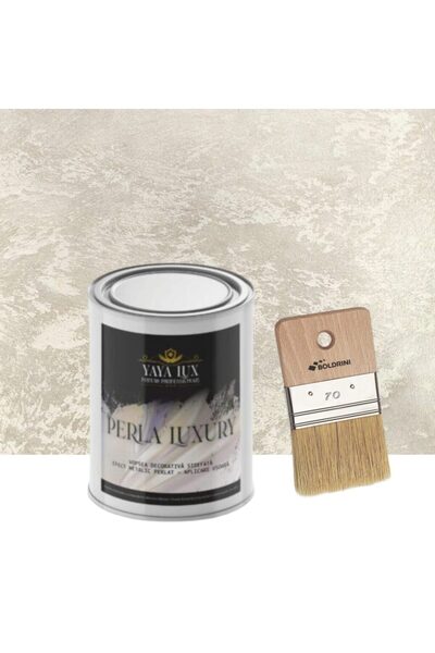 YaYa Color Vopsea decorativa de Lux, Perla Luxury cu Fulgi Perlati, Bej Deschis, 0.5 L si Pensula 70 mm