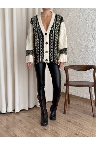 Ecenin Favorileri Jacquard Patterned Oversized Valeria Women's Cardigan