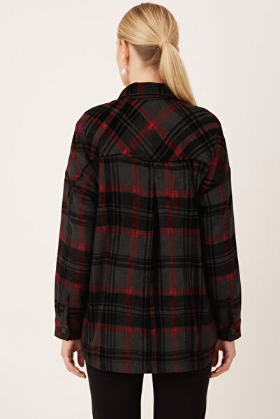 armonika Women's Khaki Men's Collar Side Slit Oversized Jacket Arm-26K001009