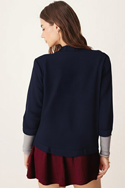 armonika Women's Navy Blue Double Sleeve Jacket Arm-26K001054