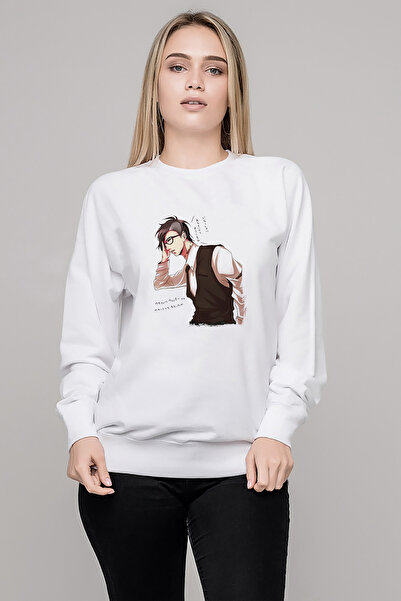 QIVI سويت شيرت أنمي طوكيو غول أنتييكو مطبوع للنساء باللون الأبيض بأكمام طويلة
