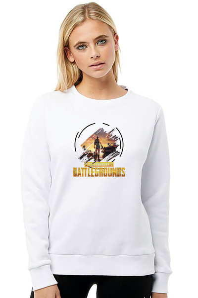 QIVI Pubg Playerunknowns Pubg Cember Printed White Women's Knitted Sweatshirt Long Sleeve