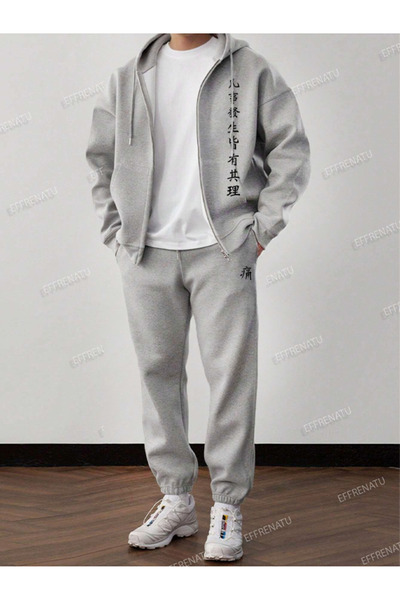 EFFRENATU Hila Moda Zipper Prints Oversized Bottom Top Tracksuit Set Rubber Leg