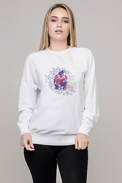 QIVI Ant Man Ant-Man Printed White Women's Knitted Sweatshirt Long Sleeve