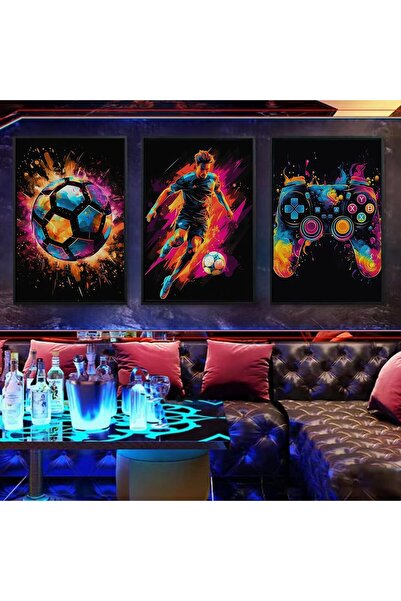 Generic BGFCE Canvas Wall Art - Gaming Controller Spray Ink Prints, Football Room Decor, 12×16 (3pcs)