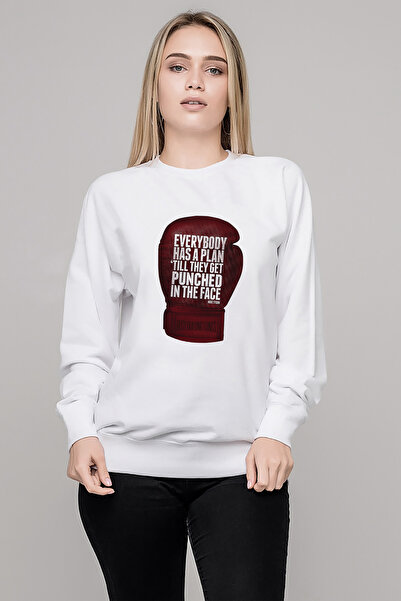 QIVI Mike Tyson Everybody Has a Plan Printed White Women's Knitted Sweatshirt...