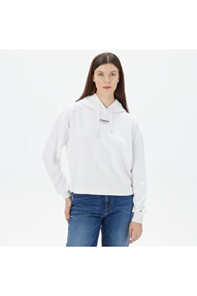 Tommy Jeans Relax Crop Essential Logo Hoodie Women's White Sweatshirt