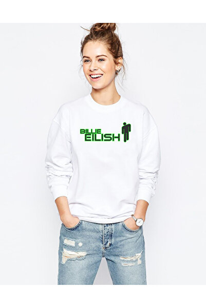 QIVI سويت شيرت بيلي إيليش مطبوع للسيدات باللون الأبيض بأكمام طويلة