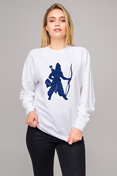 QIVI سويت شيرت سيلويت أرشري مطبوع نسائي أبيض محبوك بأكمام طويلة