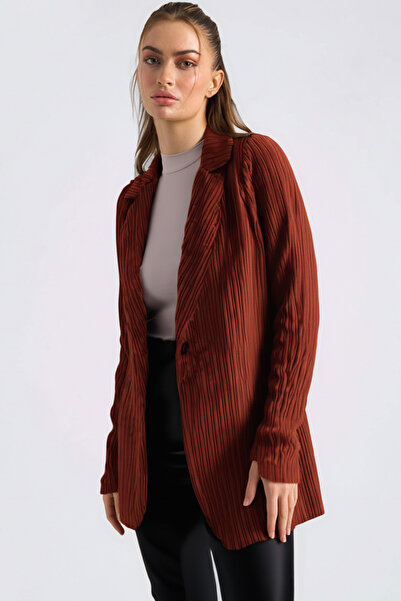 armonika Women's Dark Tile Single Button Velvet Jacket Arm-24K001043