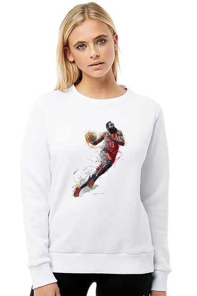 QIVI سترة روك باسكتي لاعبة كرة السلة مطبوع للسيدات باللون الأبيض محبوكة بأكما...