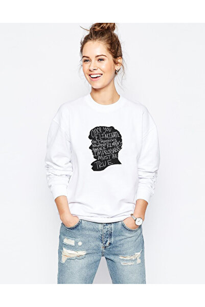 QIVI سترة شيرلوك إيمبوسible B مطبوع النسائية البيضاء المحبوكة بأكمام طويلة