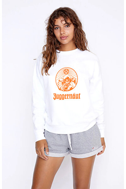 QIVI Juggernaut Printed White Women's Knitted Sweatshirt Long Sleeve