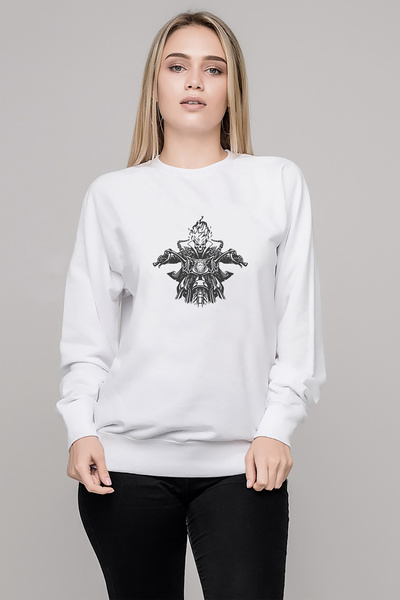 QIVI Ghost Rider Printed White Women's Knitted Sweatshirt Long Sleeve